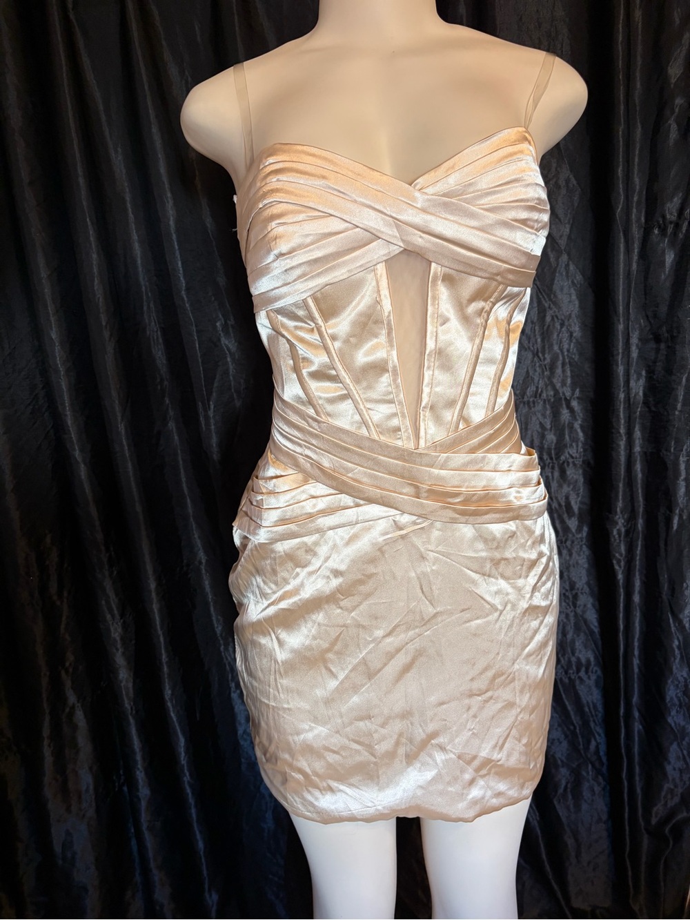 Strapless Satin Mini Dress in Champagne - Elegant Evening Wear